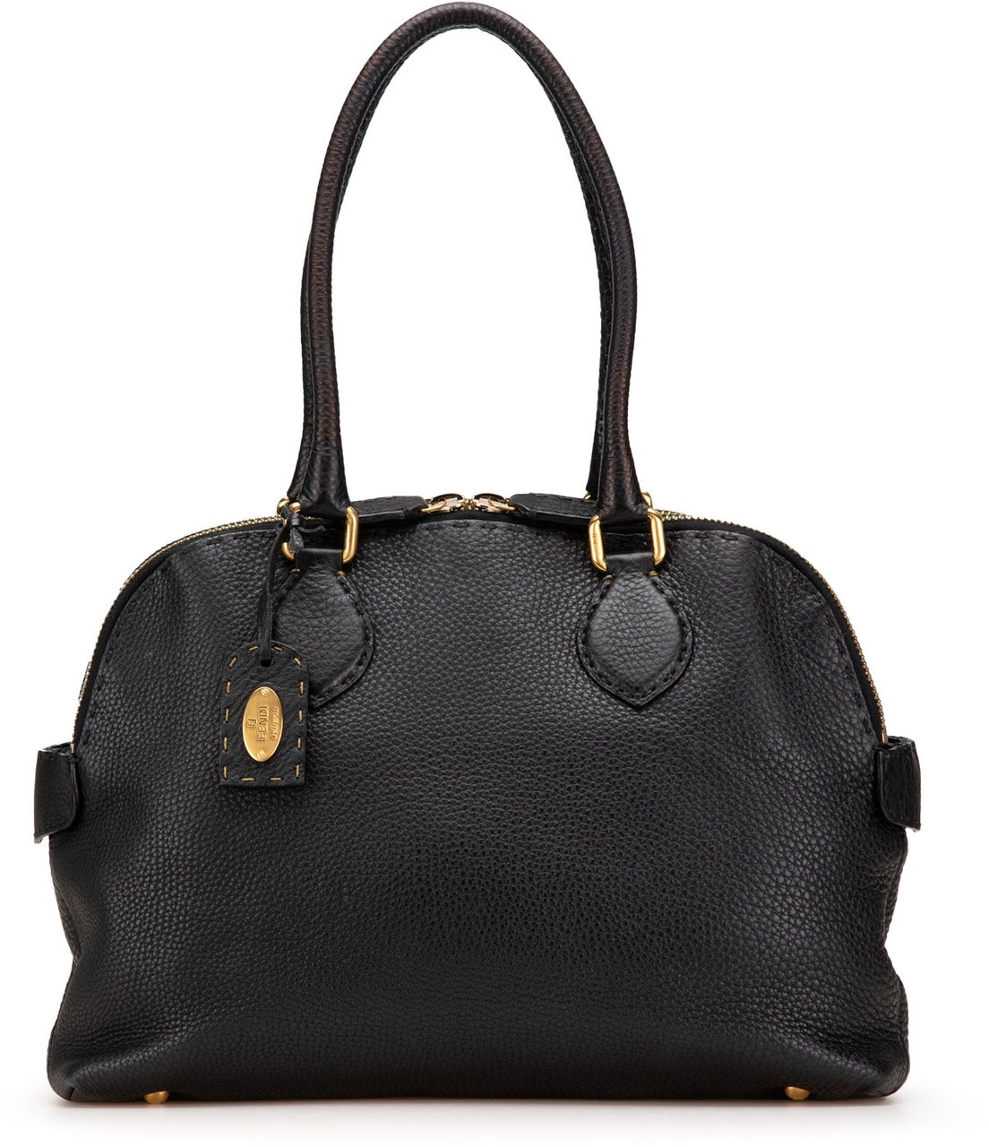 Fendi Pebbled Leather Selleria Dome Shoulder Bag Zwart