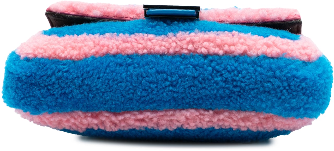 Fendi Micro Bicolor Shearling Baguette Satchel Blauw