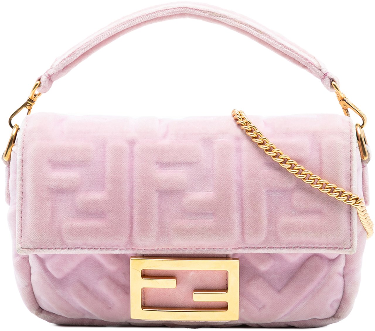 Fendi Mini Zucca Embossed Velvet Baguette Satchel Roze
