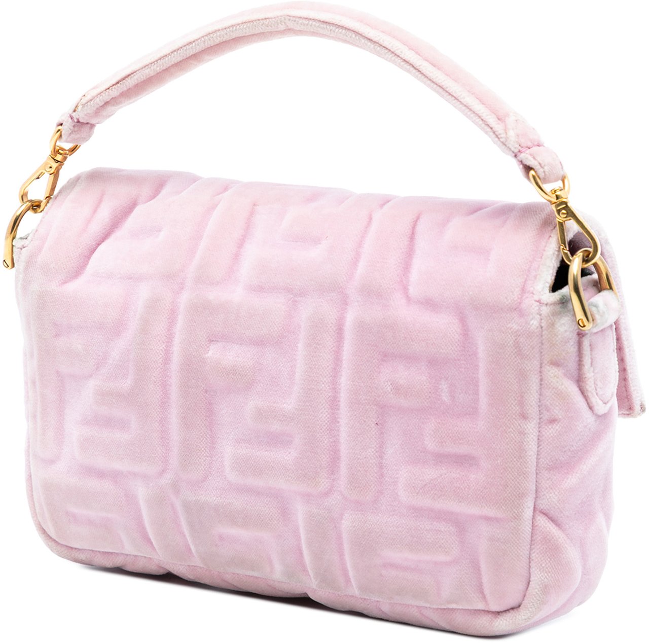 Fendi Mini Zucca Embossed Velvet Baguette Satchel Roze