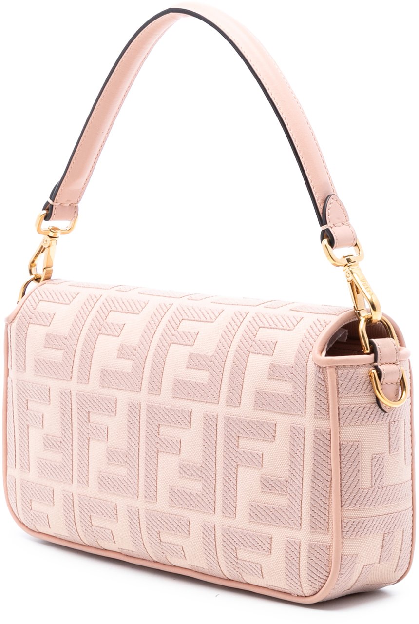 Fendi Zucca Embroidered Canvas Baguette Satchel Roze
