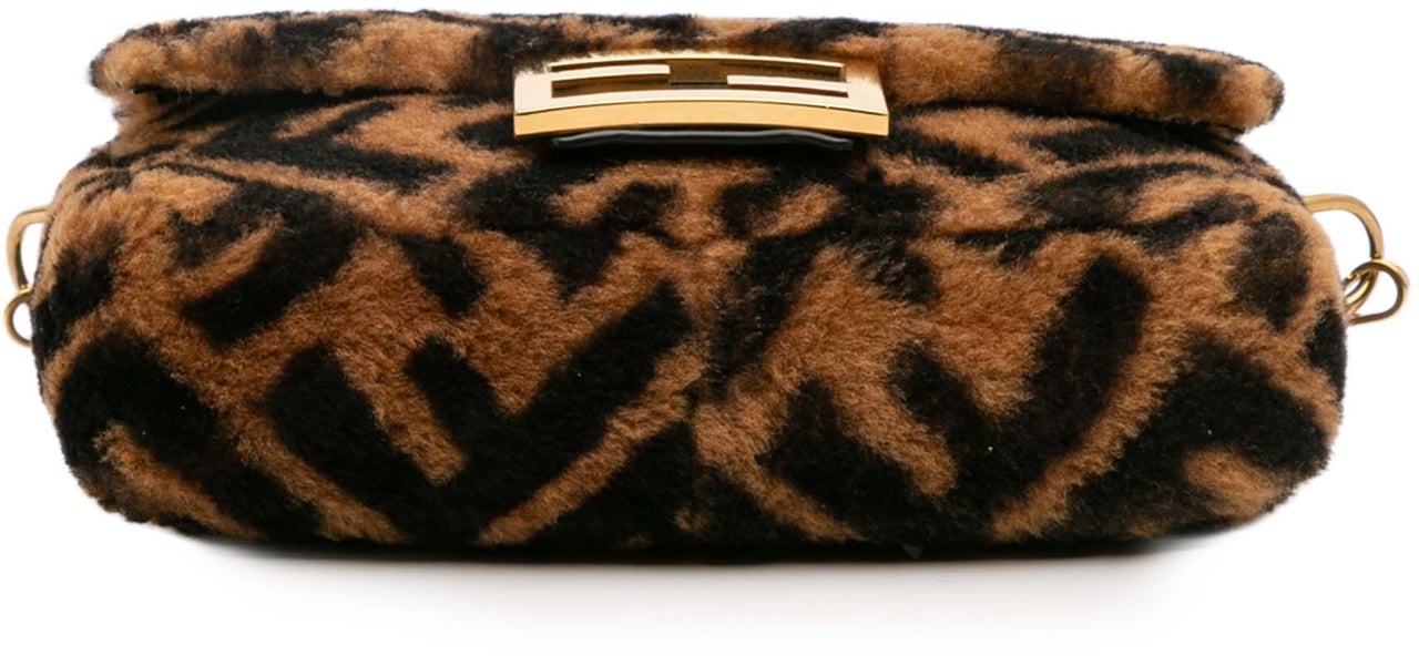 Fendi Mini Zucca Shearling Chain Baguette Satchel Bruin