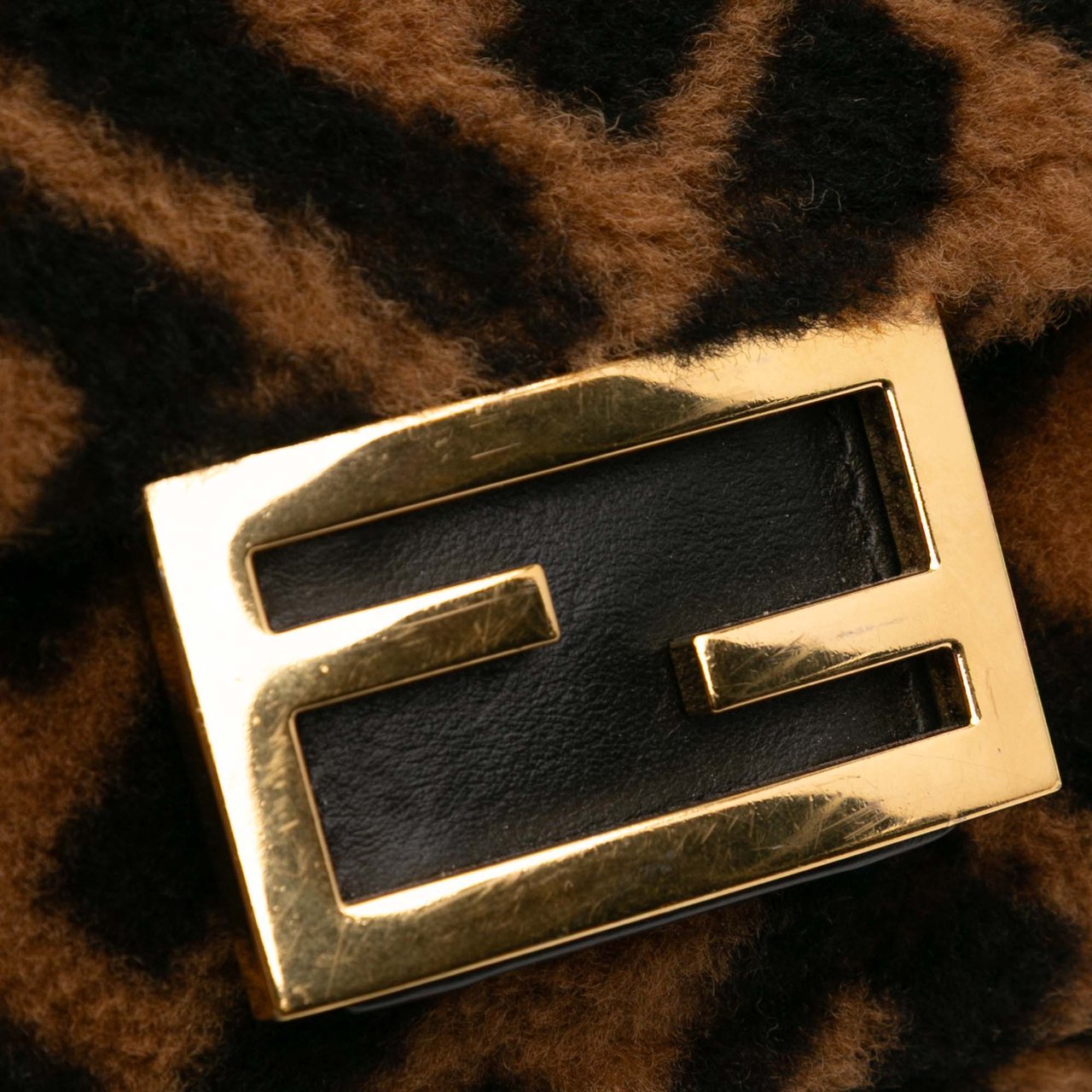 Fendi Mini Zucca Shearling Chain Baguette Satchel Bruin