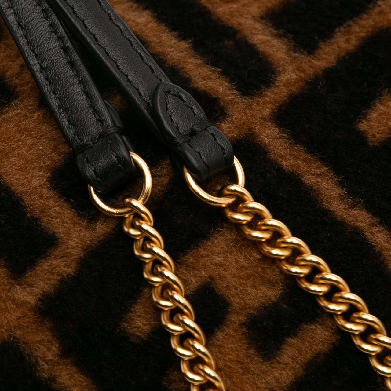 Fendi Mini Zucca Shearling Chain Baguette Satchel Bruin