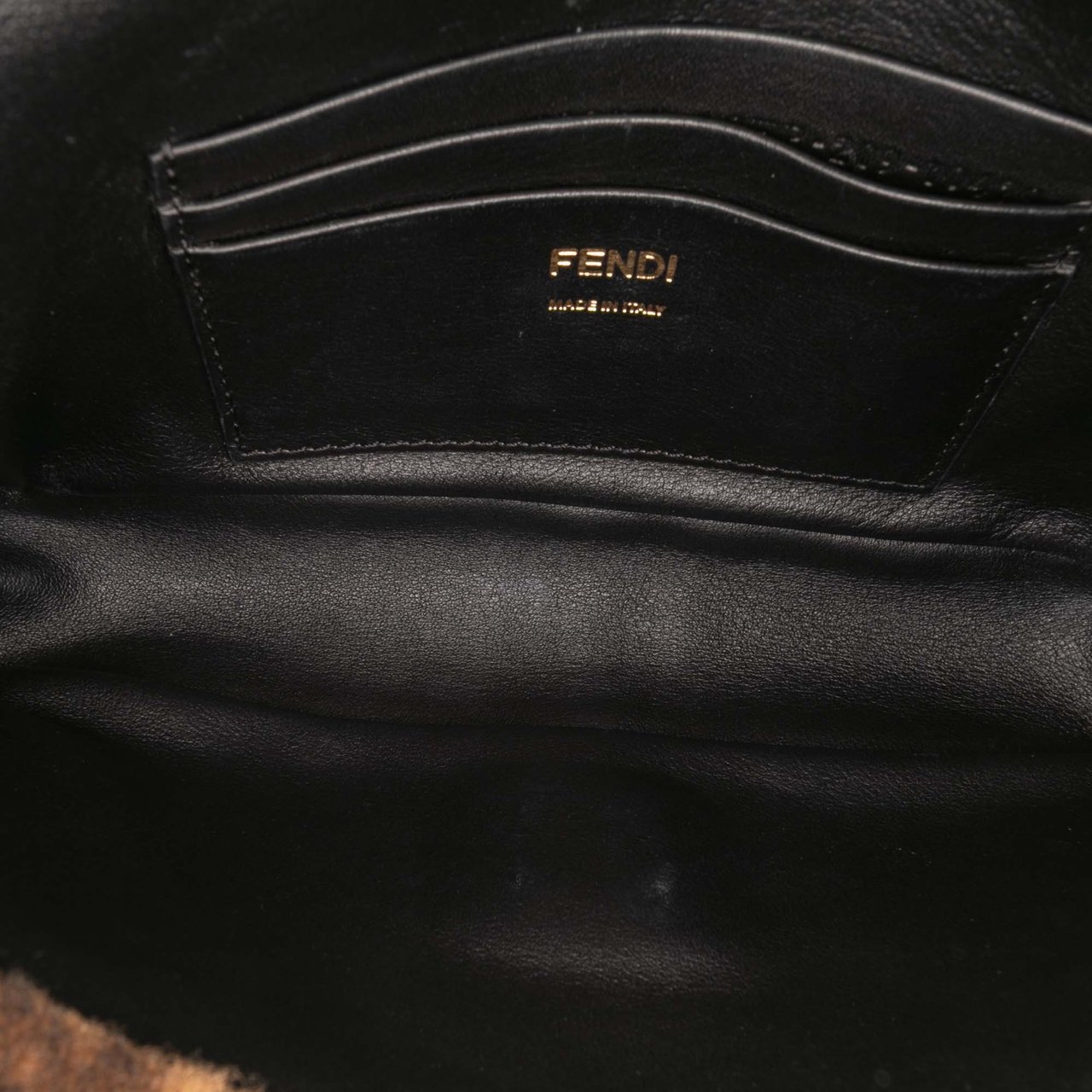 Fendi Mini Zucca Shearling Chain Baguette Satchel Bruin