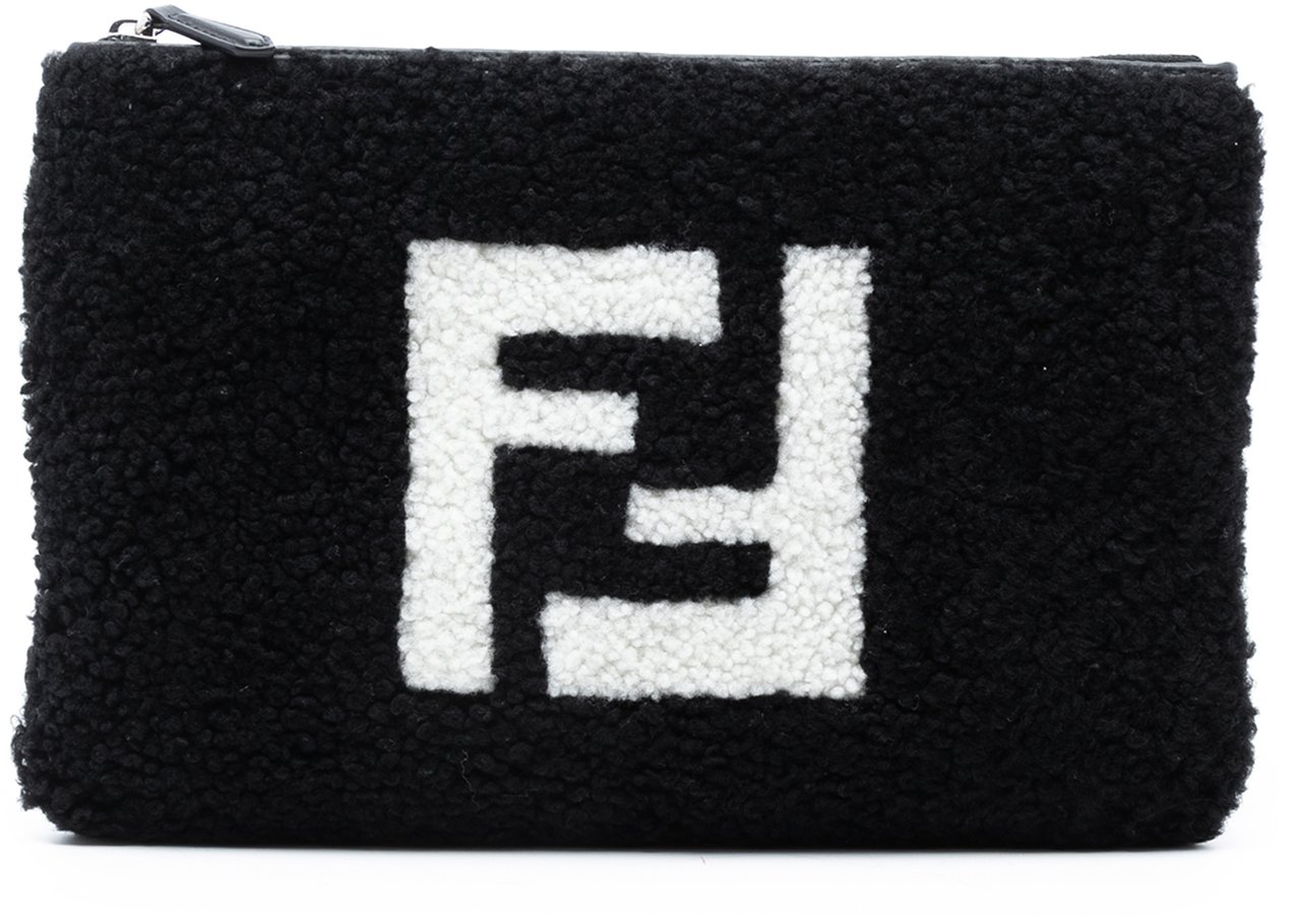 Fendi Shearling FF Flat Pouch Zwart
