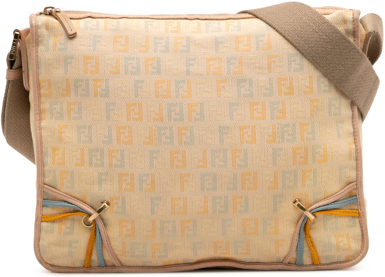 Fendi Zucchino Canvas F Charm Crossbody Bruin