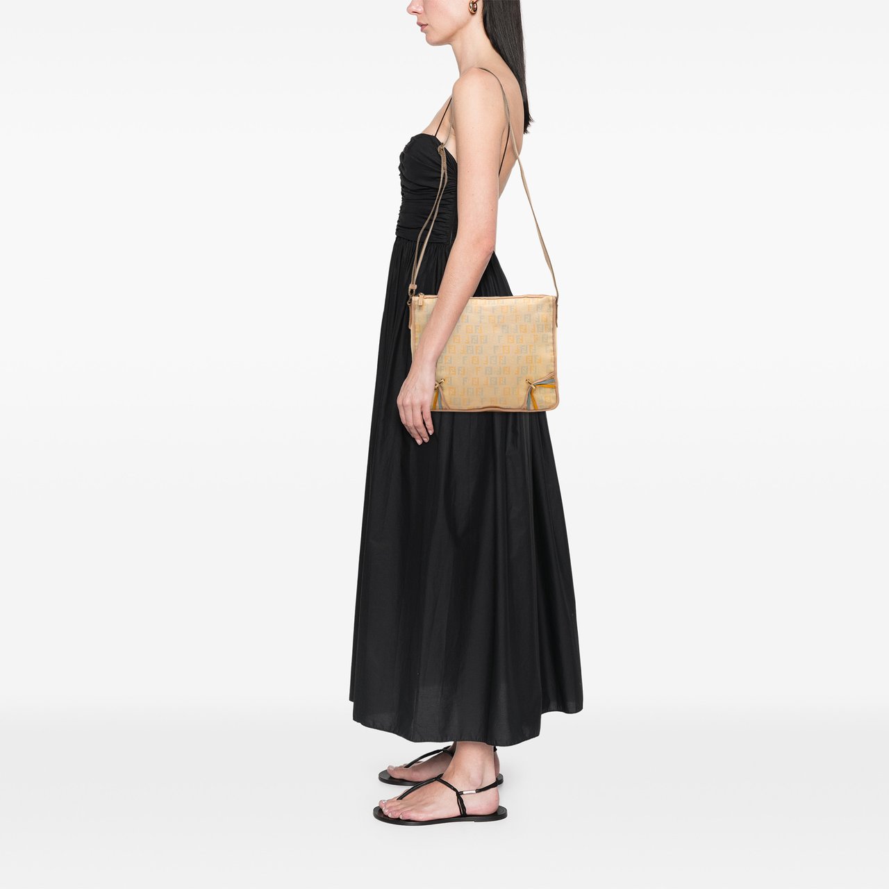 Fendi Zucchino Canvas F Charm Crossbody Bruin