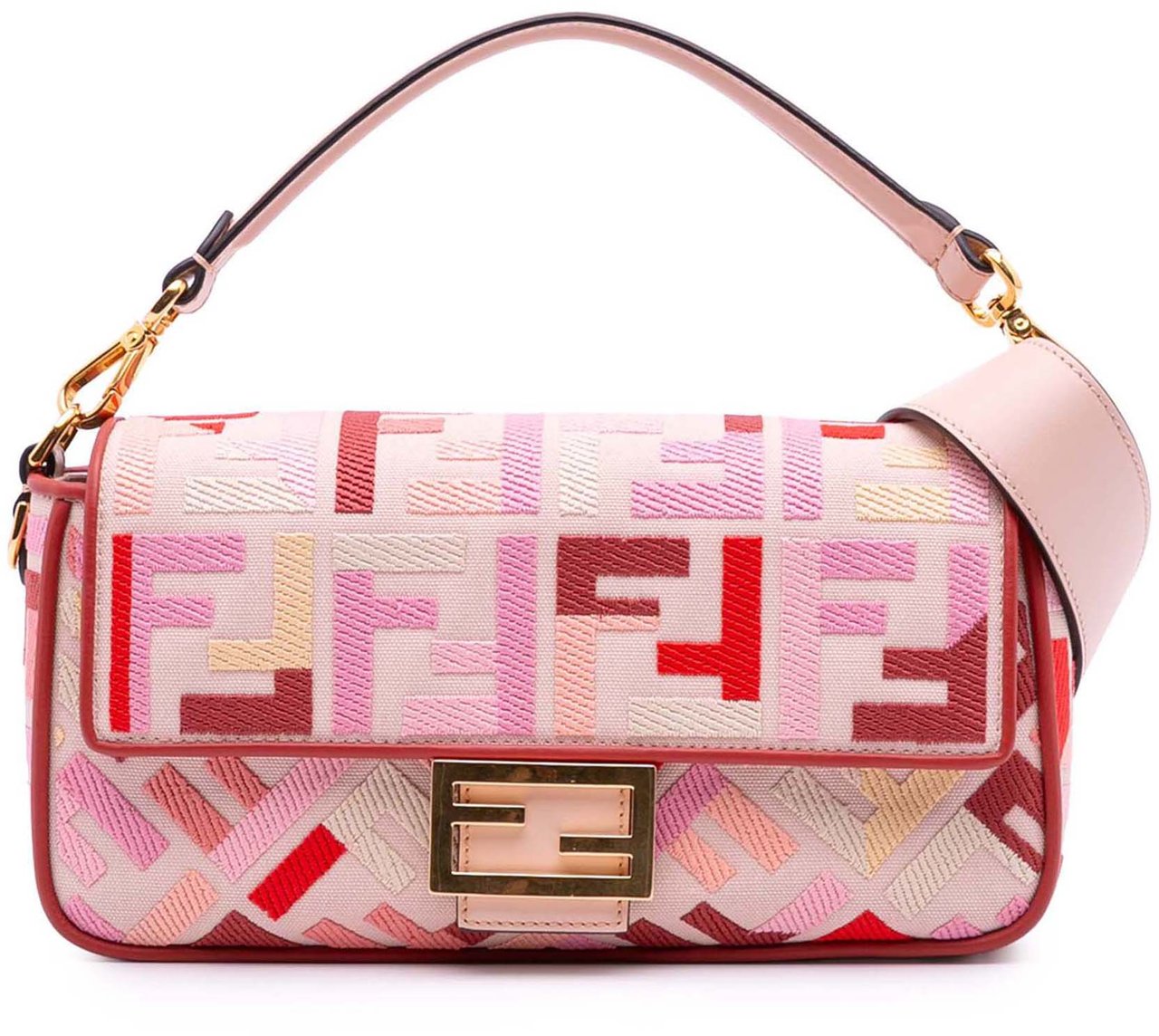 Fendi Zucca Embroidered Canvas Baguette Satchel Roze