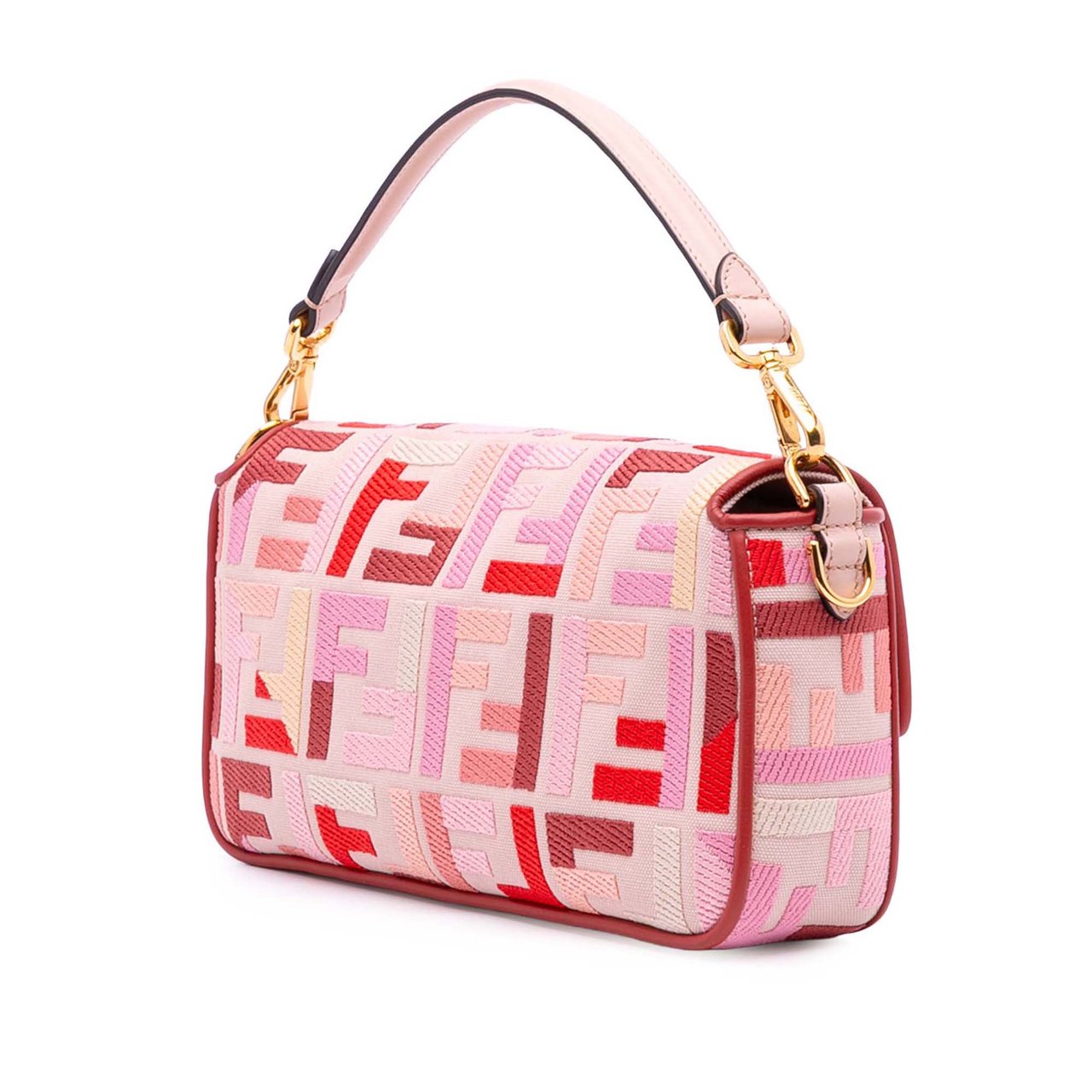 Fendi Zucca Embroidered Canvas Baguette Satchel Roze