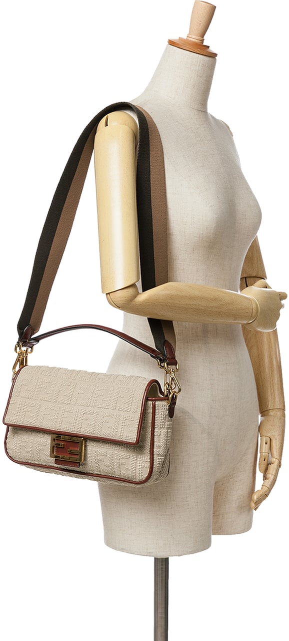 Fendi Zucca Embroidered Canvas Baguette Satchel Bruin
