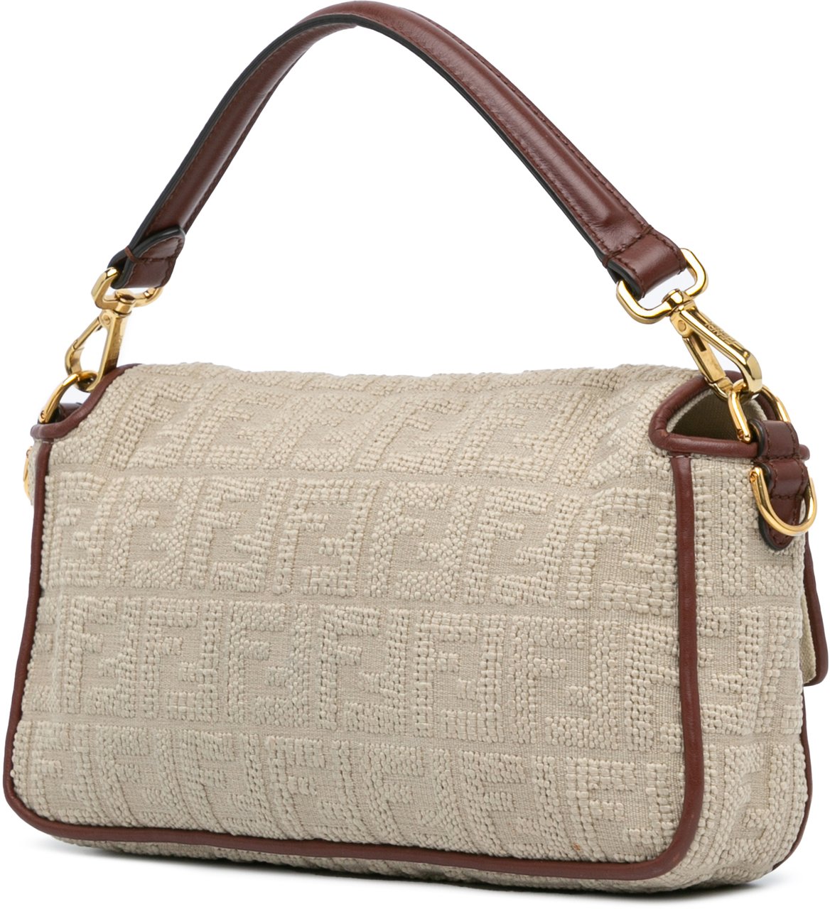 Fendi Zucca Embroidered Canvas Baguette Satchel Bruin