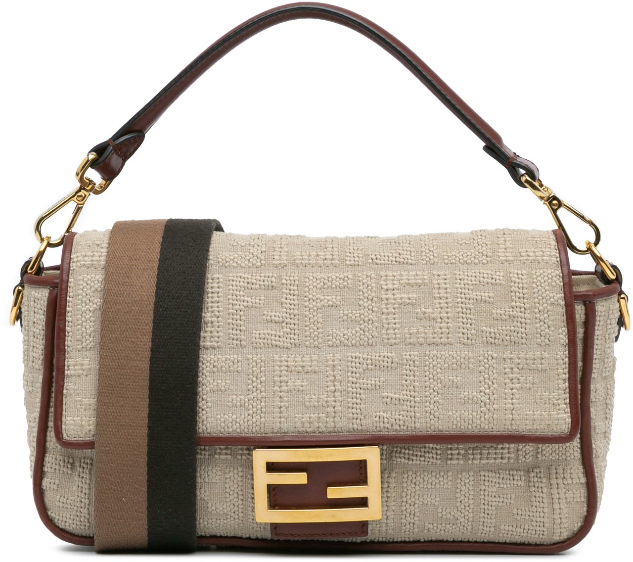 Fendi Zucca Embroidered Canvas Baguette Satchel Bruin