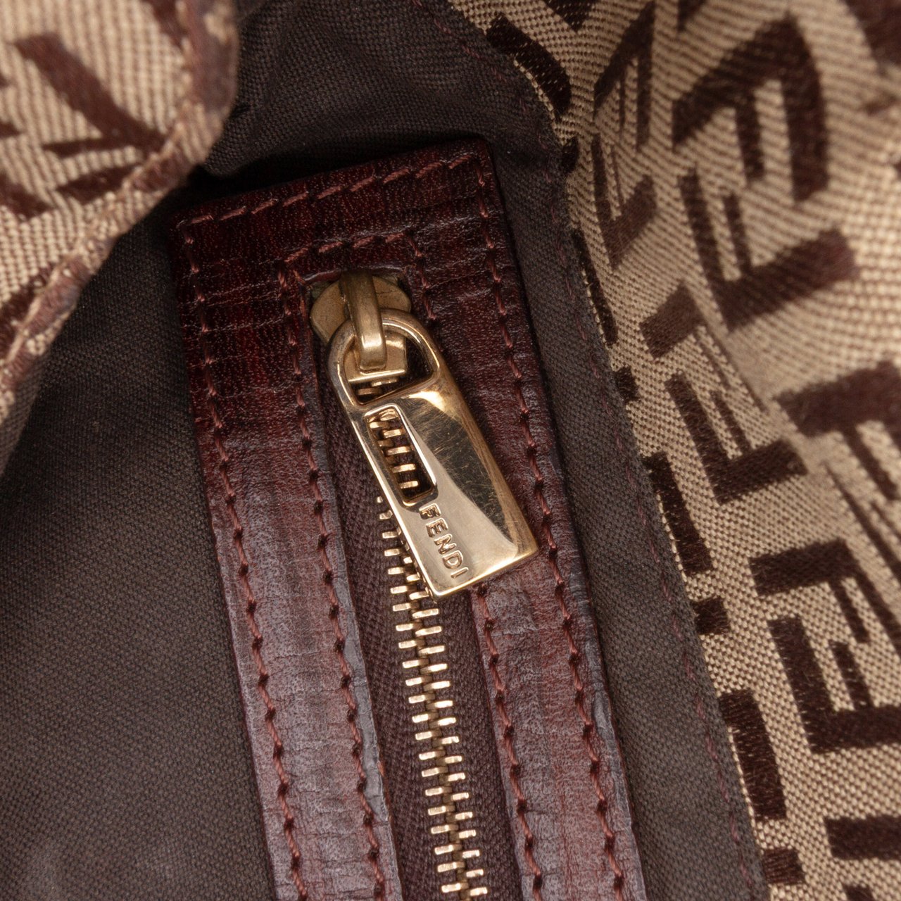 Fendi Zucchino Canvas Double Flap Chain Shoulder Bag Bruin