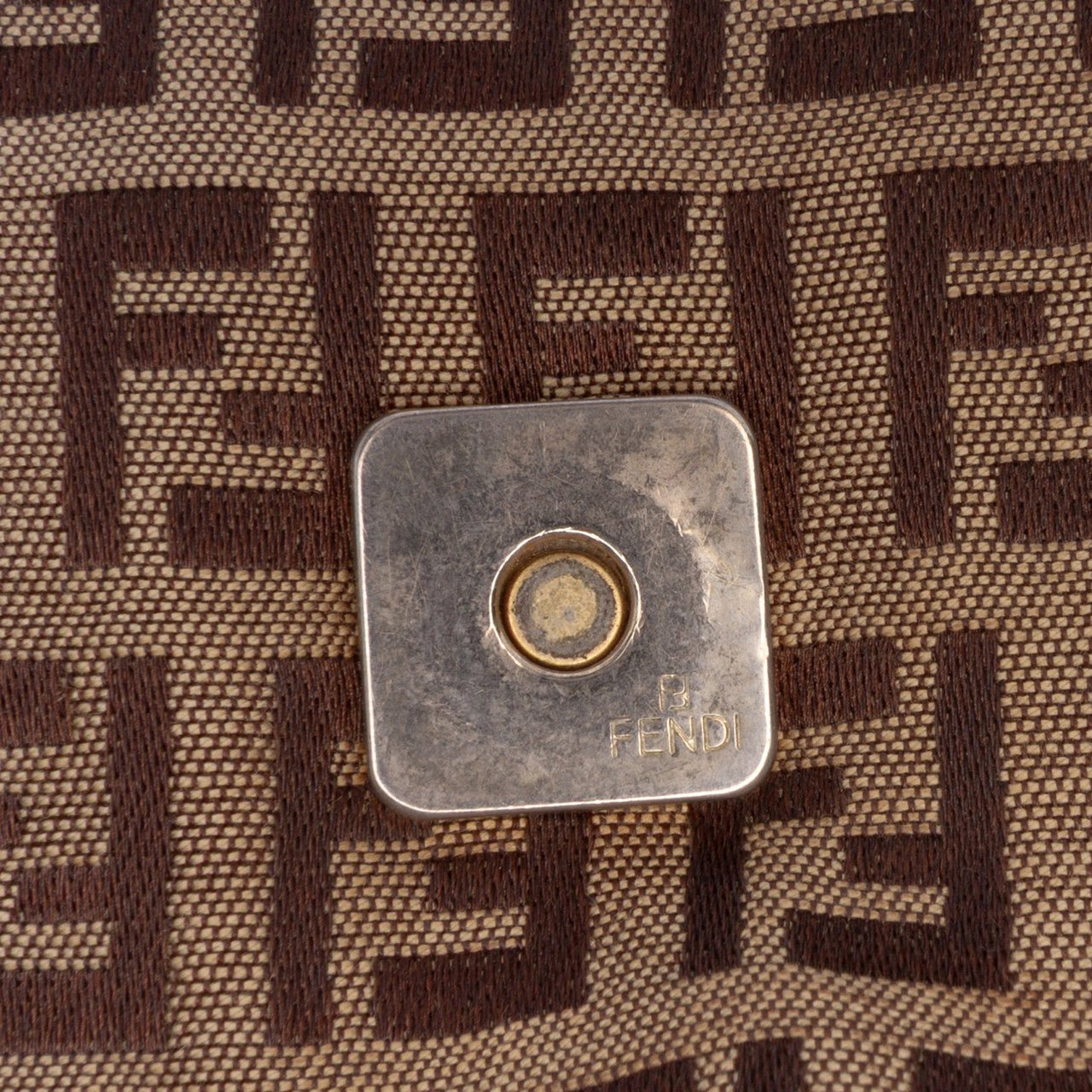 Fendi Zucchino Canvas Double Flap Chain Shoulder Bag Bruin