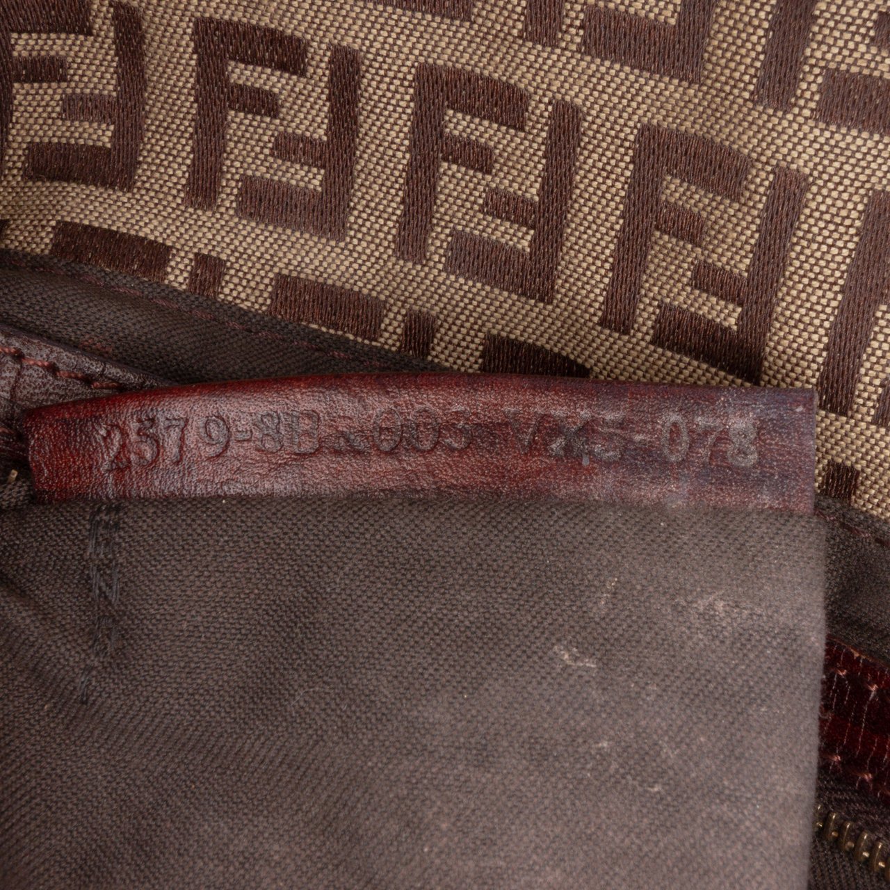 Fendi Zucchino Canvas Double Flap Chain Shoulder Bag Bruin