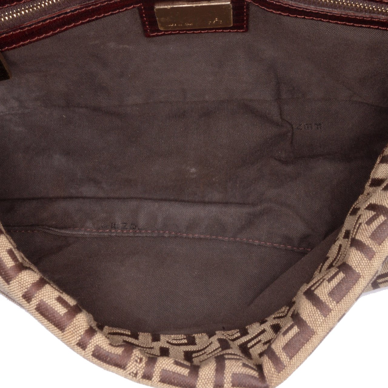 Fendi Zucchino Canvas Double Flap Chain Shoulder Bag Bruin
