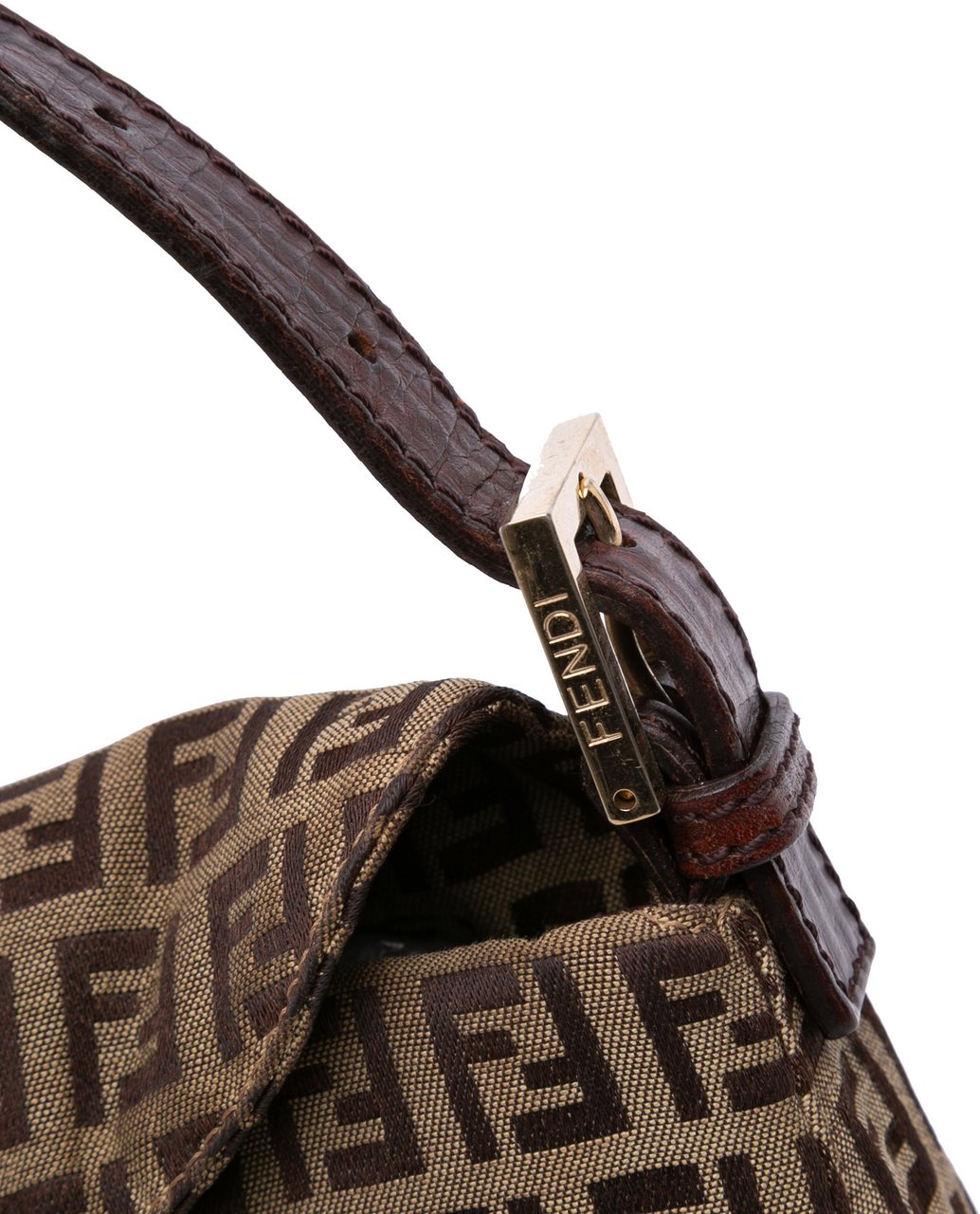 Fendi Zucchino Canvas Double Flap Chain Shoulder Bag Bruin