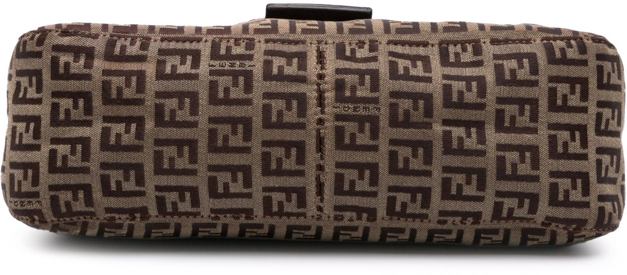 Fendi Zucchino Canvas Double Flap Chain Shoulder Bag Bruin