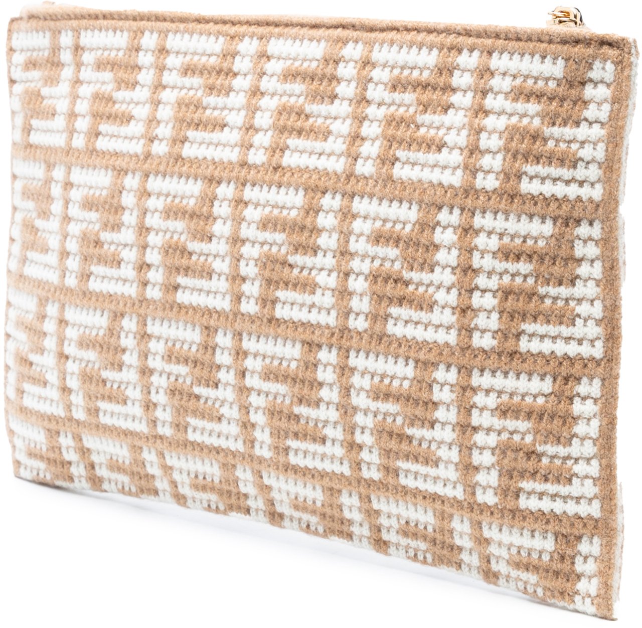 Fendi Zucca Cashmere Clutch Bruin
