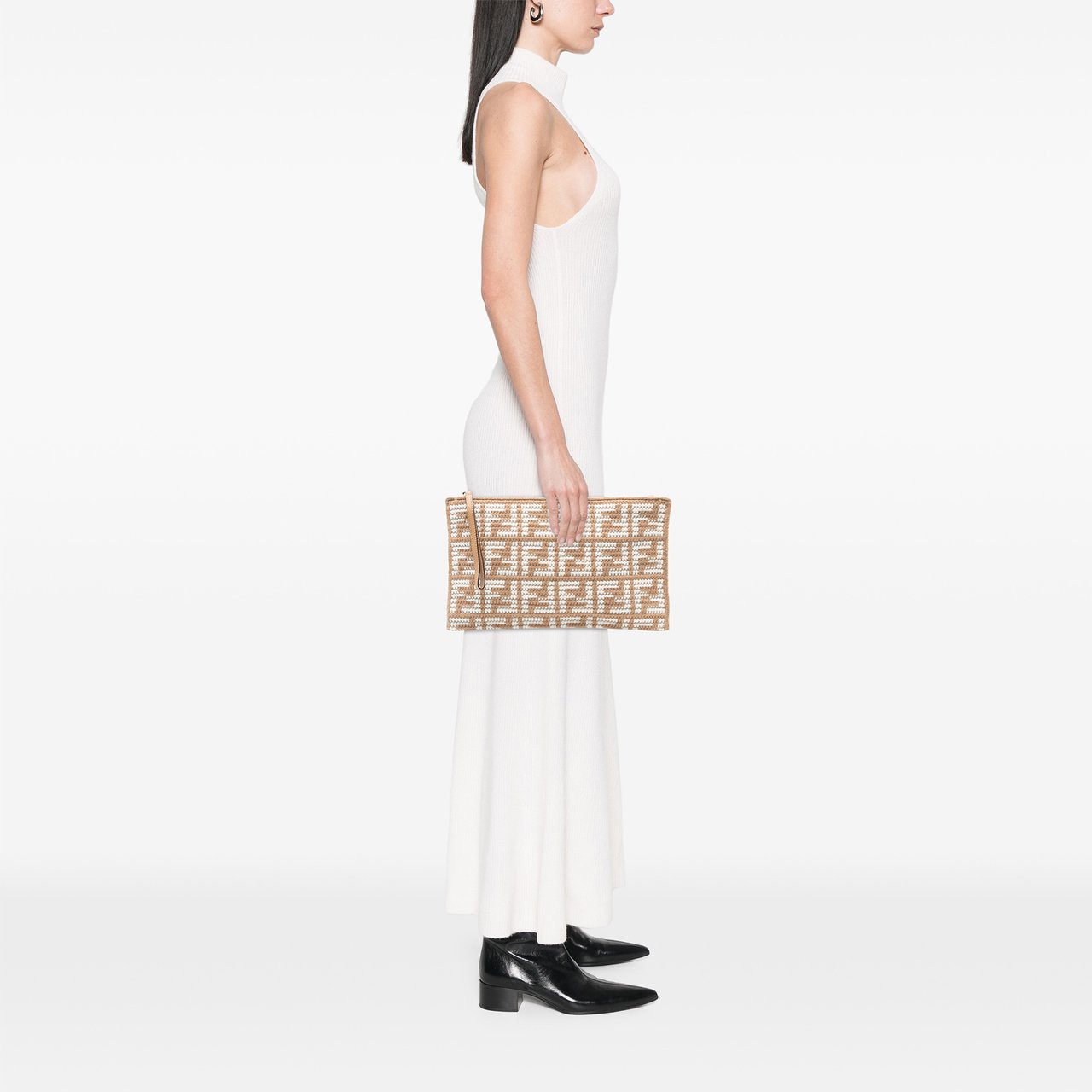 Fendi Zucca Cashmere Clutch Bruin