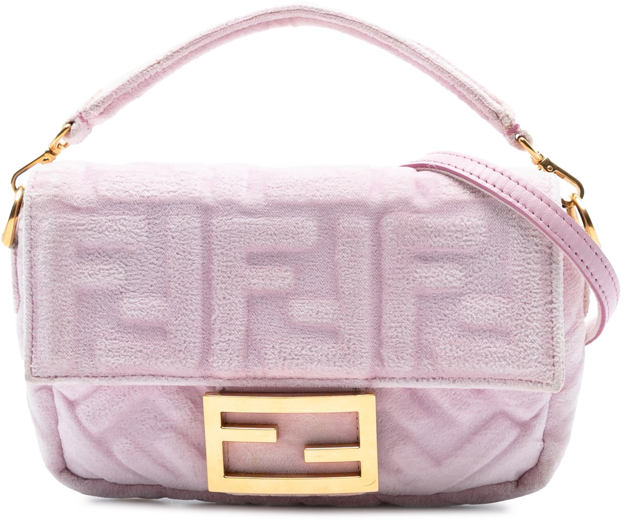 Fendi Mini Zucca Embossed Velvet Baguette Satchel Roze