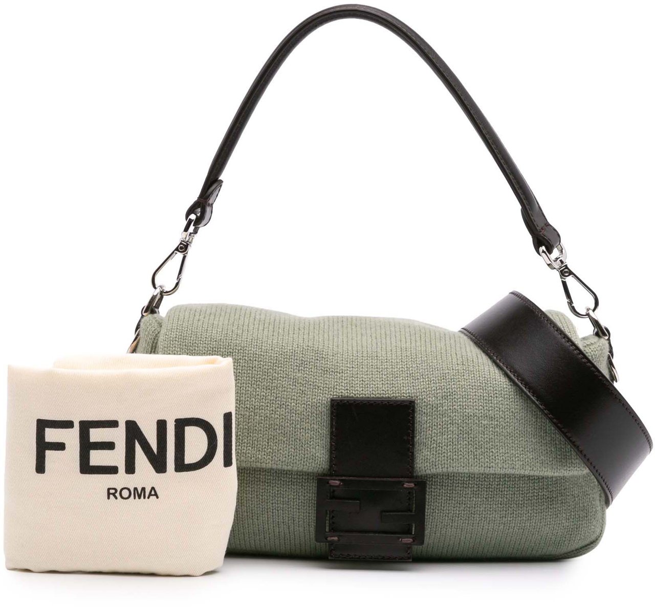 Fendi Cashmere Baguette Satchel Groen