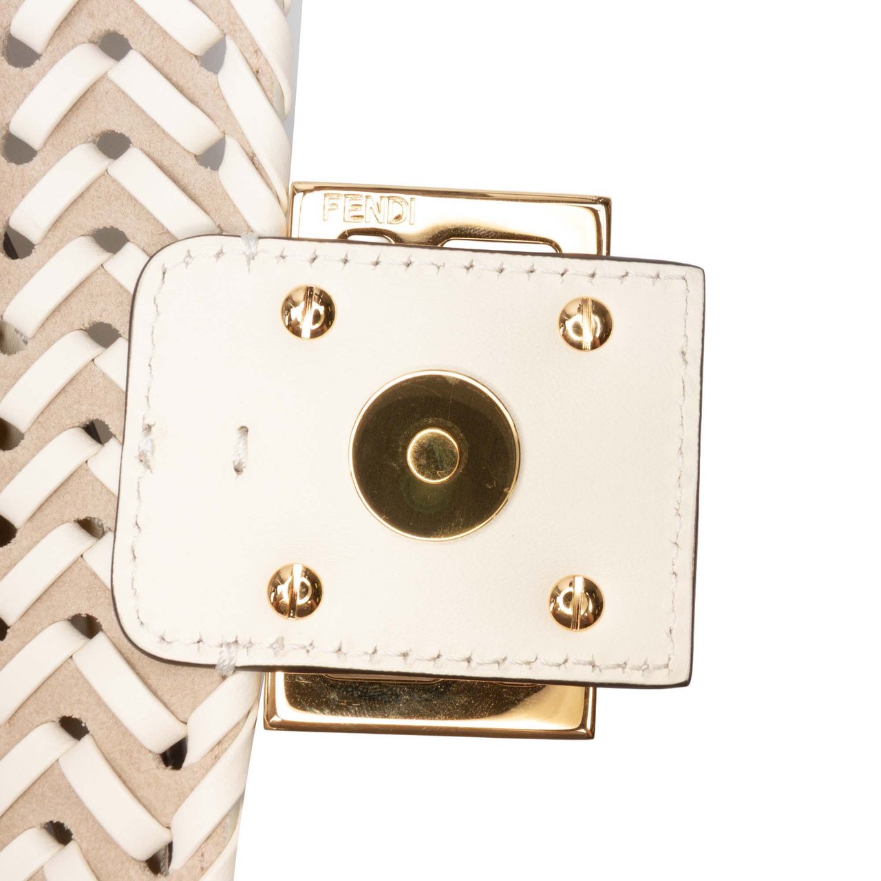 Fendi Woven Calfskin Vitello King Ceylon Baguette Satchel Bruin