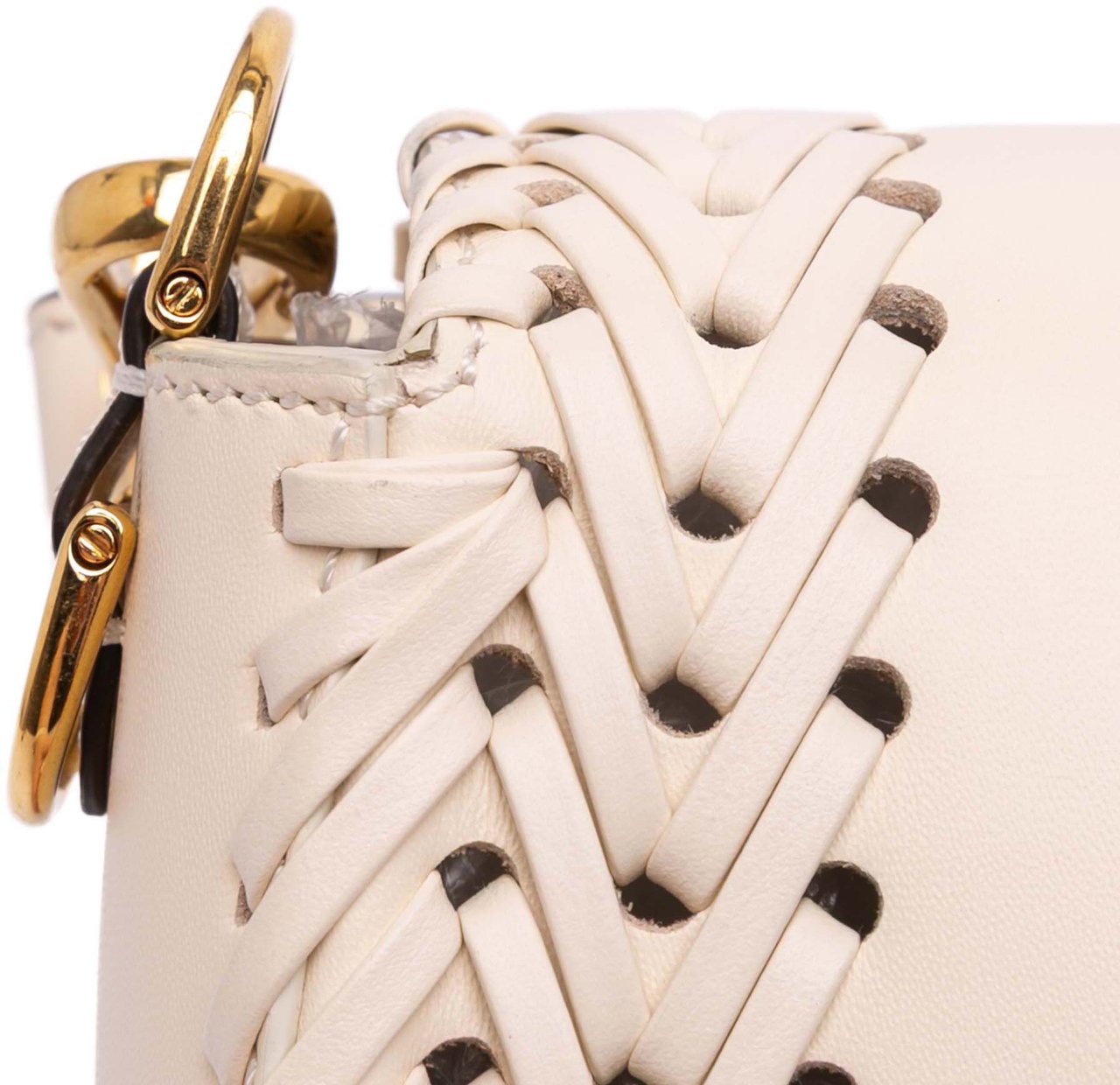 Fendi Woven Calfskin Vitello King Ceylon Baguette Satchel Bruin