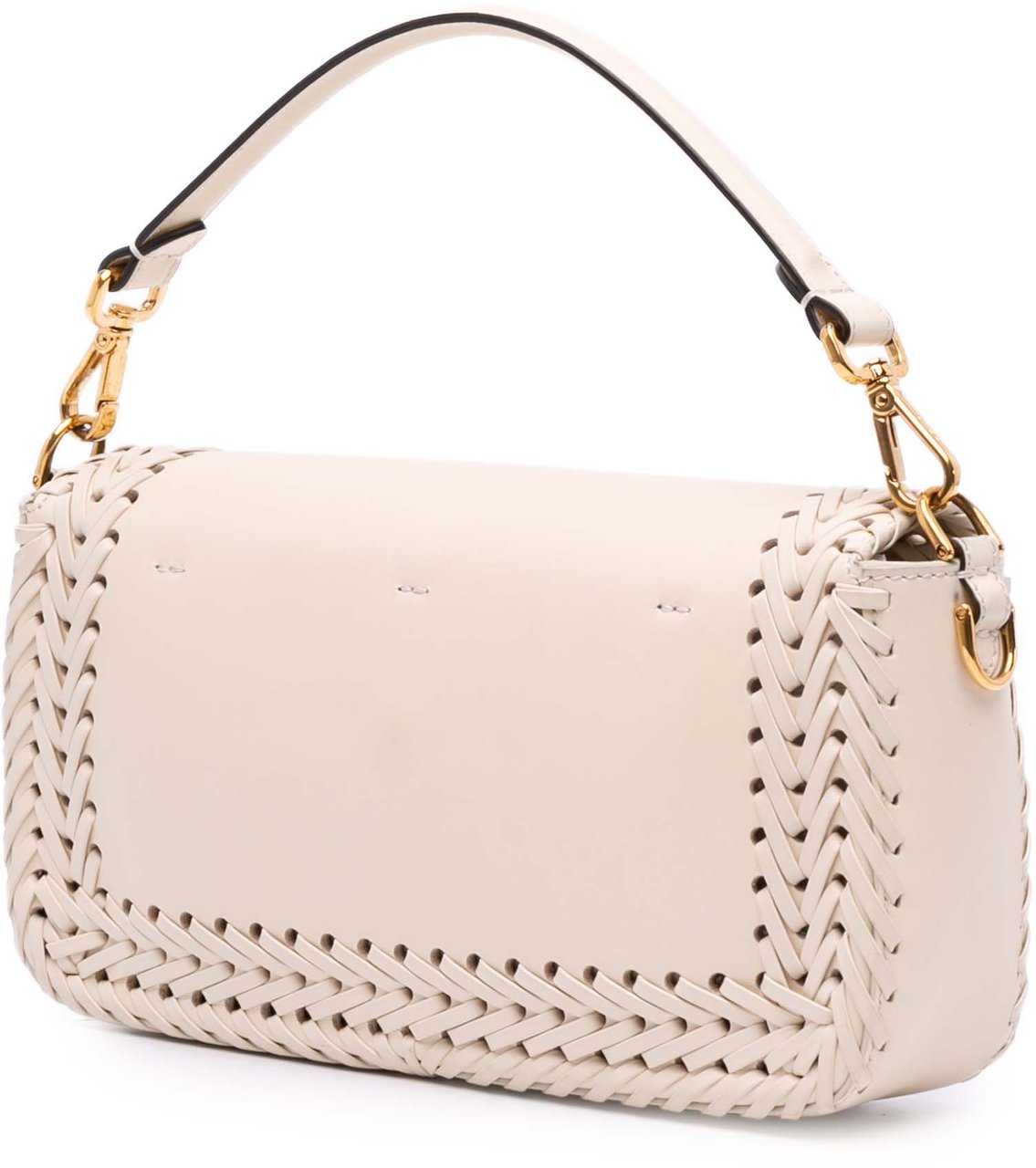 Fendi Woven Calfskin Vitello King Ceylon Baguette Satchel Bruin