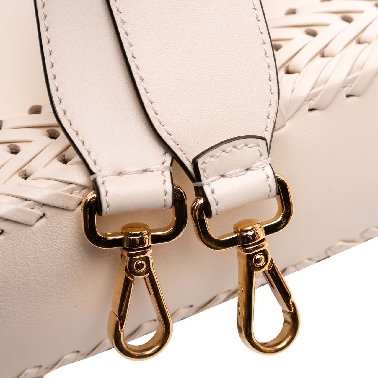 Fendi Woven Calfskin Vitello King Ceylon Baguette Satchel Bruin