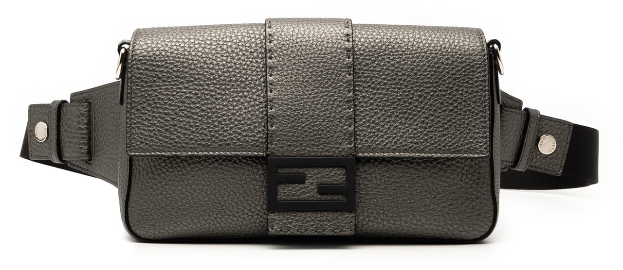 Fendi Leather Selleria Convertible Baguette Satchel Grijs