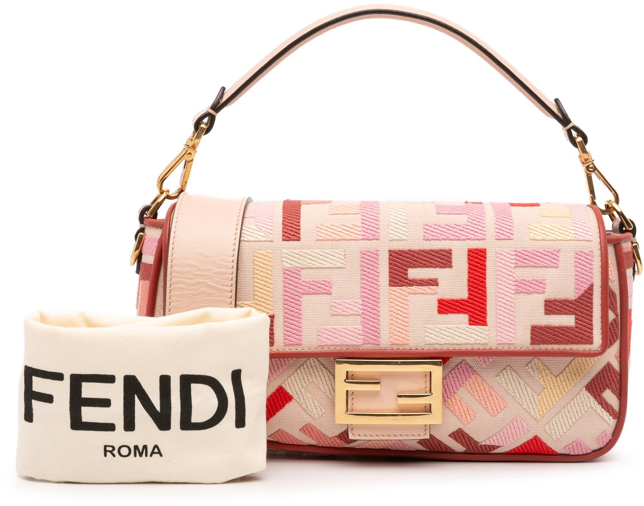 Fendi Zucca Embroidered Canvas Baguette Satchel Roze
