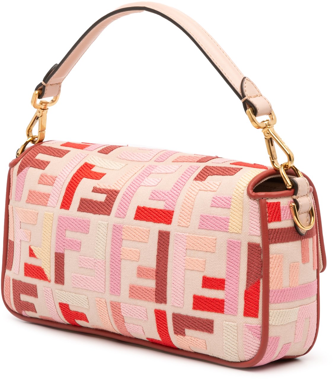 Fendi Zucca Embroidered Canvas Baguette Satchel Roze