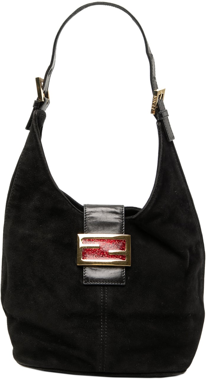 Fendi Suede FF Shoulder Bag Zwart