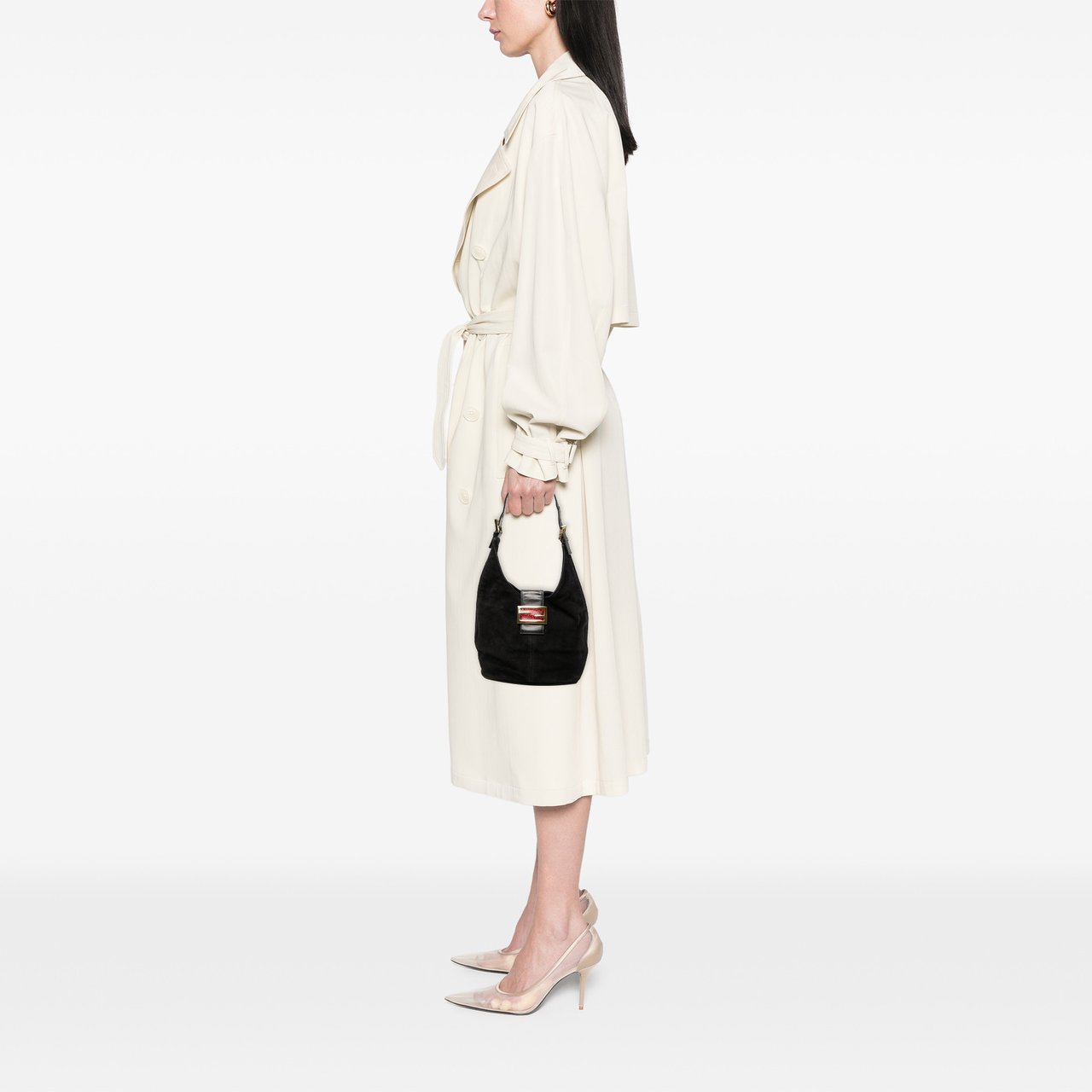 Fendi Suede FF Shoulder Bag Zwart