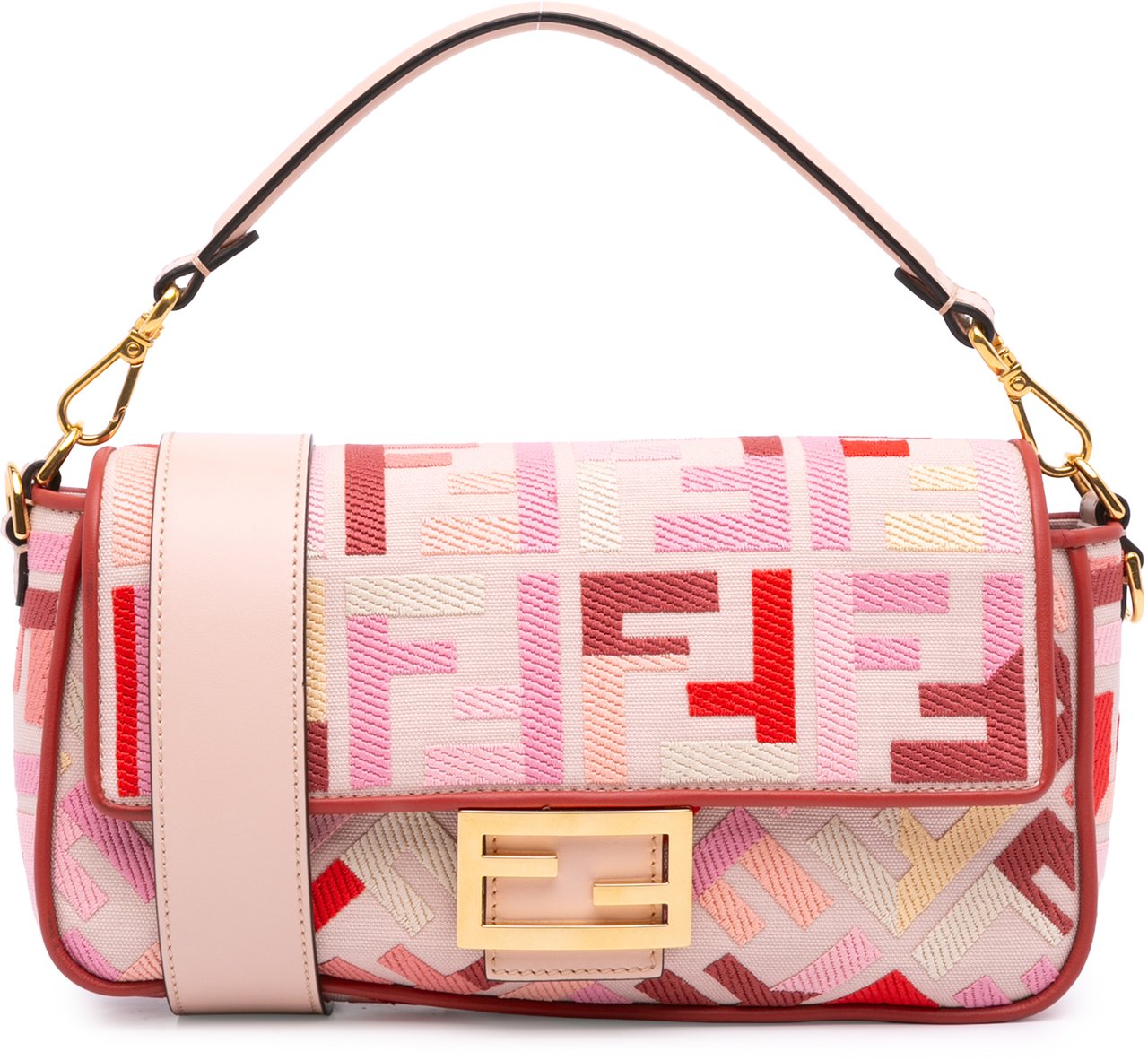 Fendi Zucca Embroidered Canvas Baguette Satchel Roze