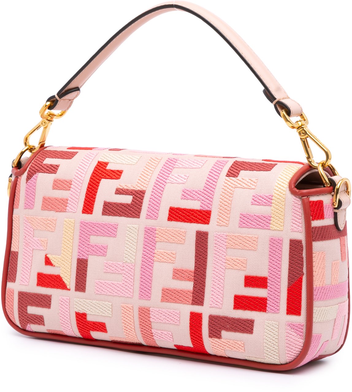 Fendi Zucca Embroidered Canvas Baguette Satchel Roze