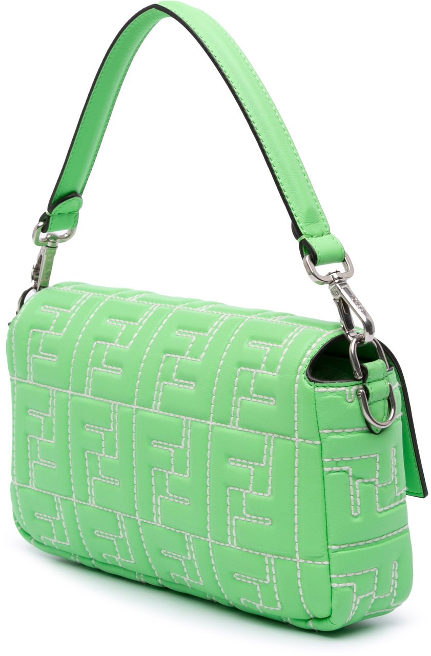 Fendi Medium Leather Embossed FF Baguette Satchel Groen