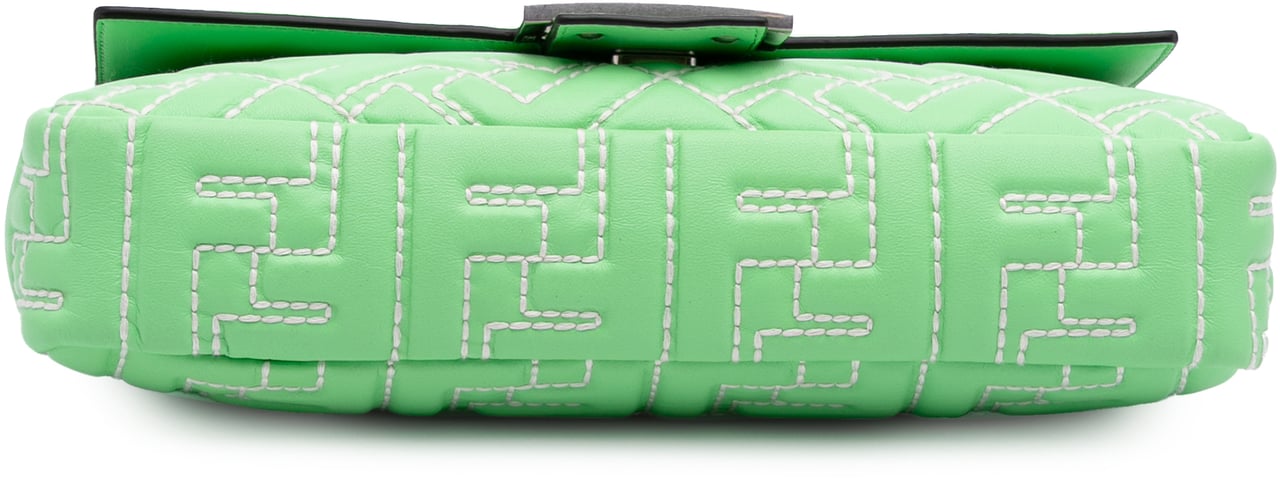 Fendi Medium Leather Embossed FF Baguette Satchel Groen