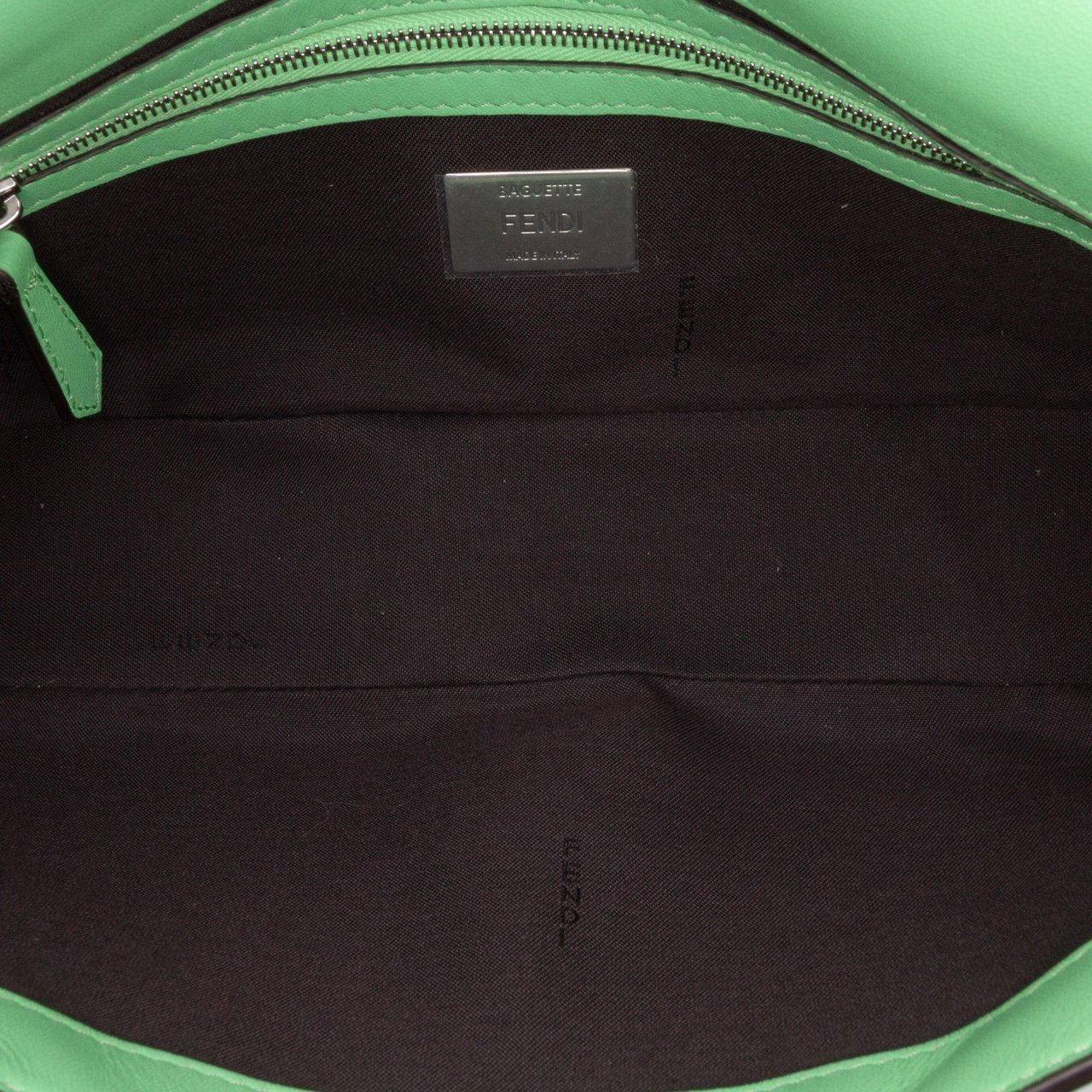 Fendi Medium Leather Embossed FF Baguette Satchel Groen
