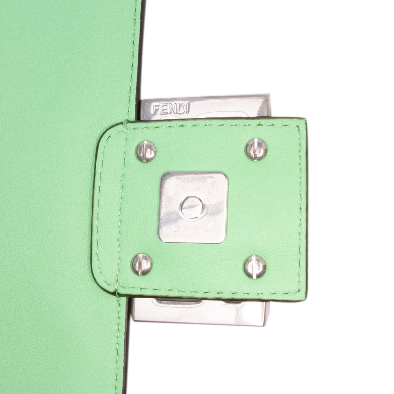 Fendi Medium Leather Embossed FF Baguette Satchel Groen