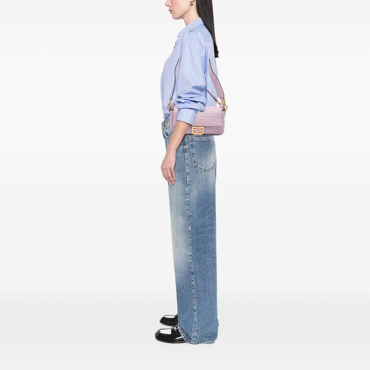 Fendi Zucca Embossed Leather Baguette Satchel Paars