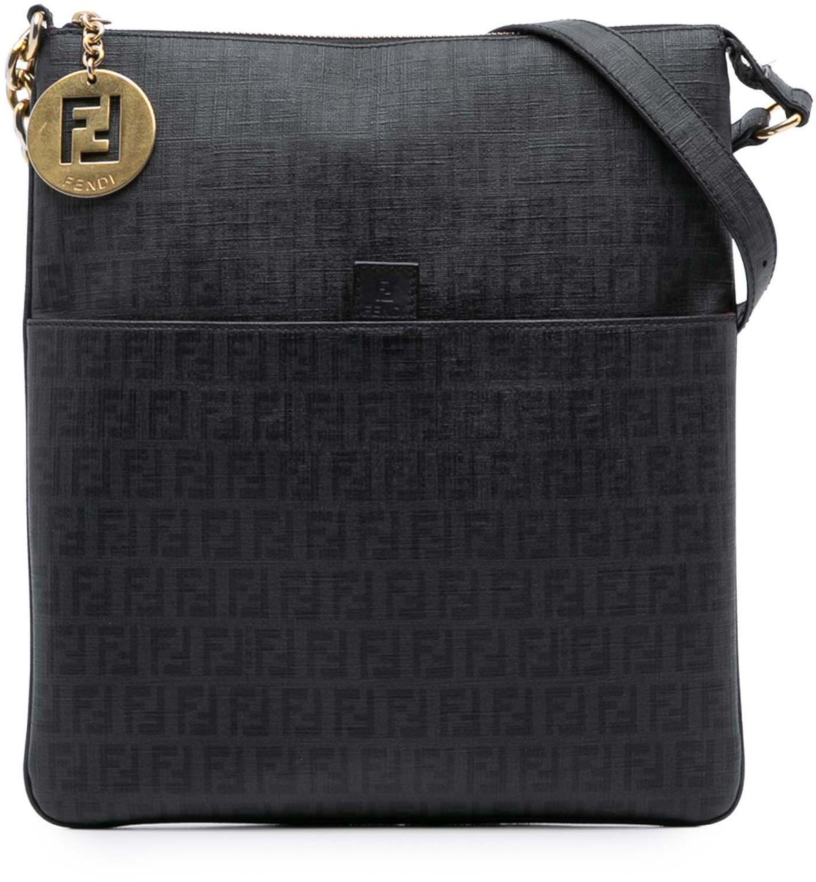 Fendi Zucchino Coated Canvas Charm Zip Crossbody Zwart