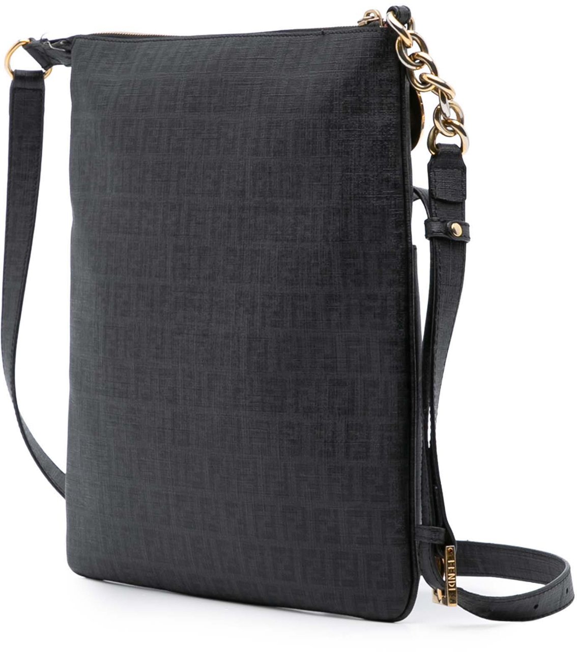 Fendi Zucchino Coated Canvas Charm Zip Crossbody Zwart