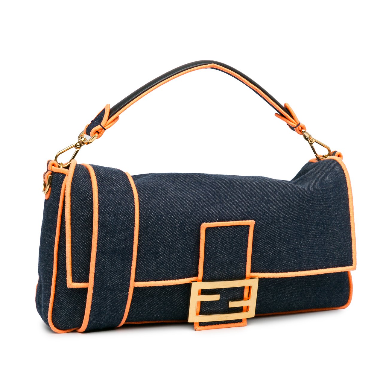 Fendi Large Denim Baguette Satchel Blauw