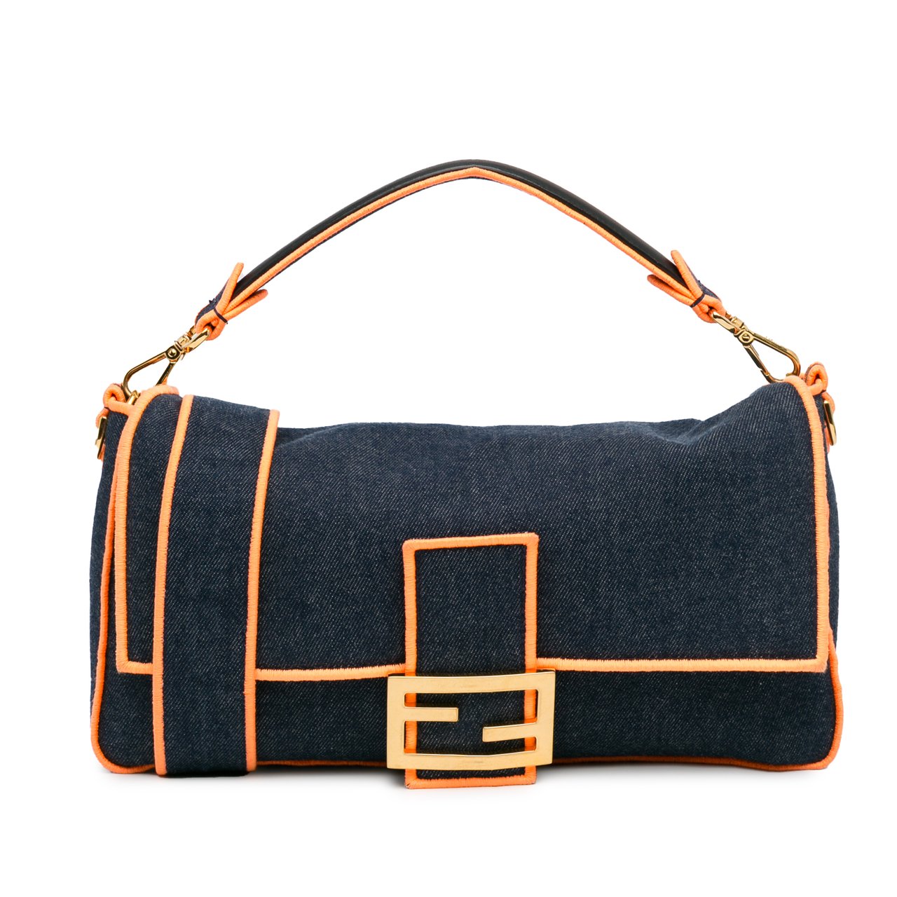 Fendi Large Denim Baguette Satchel Blauw
