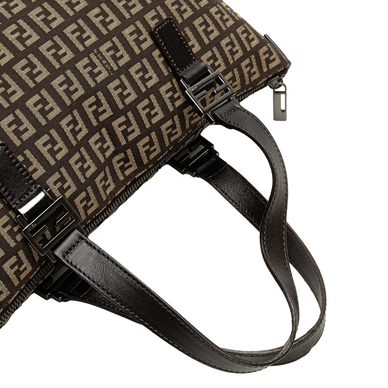Fendi Zucchino Canvas Tote Bruin