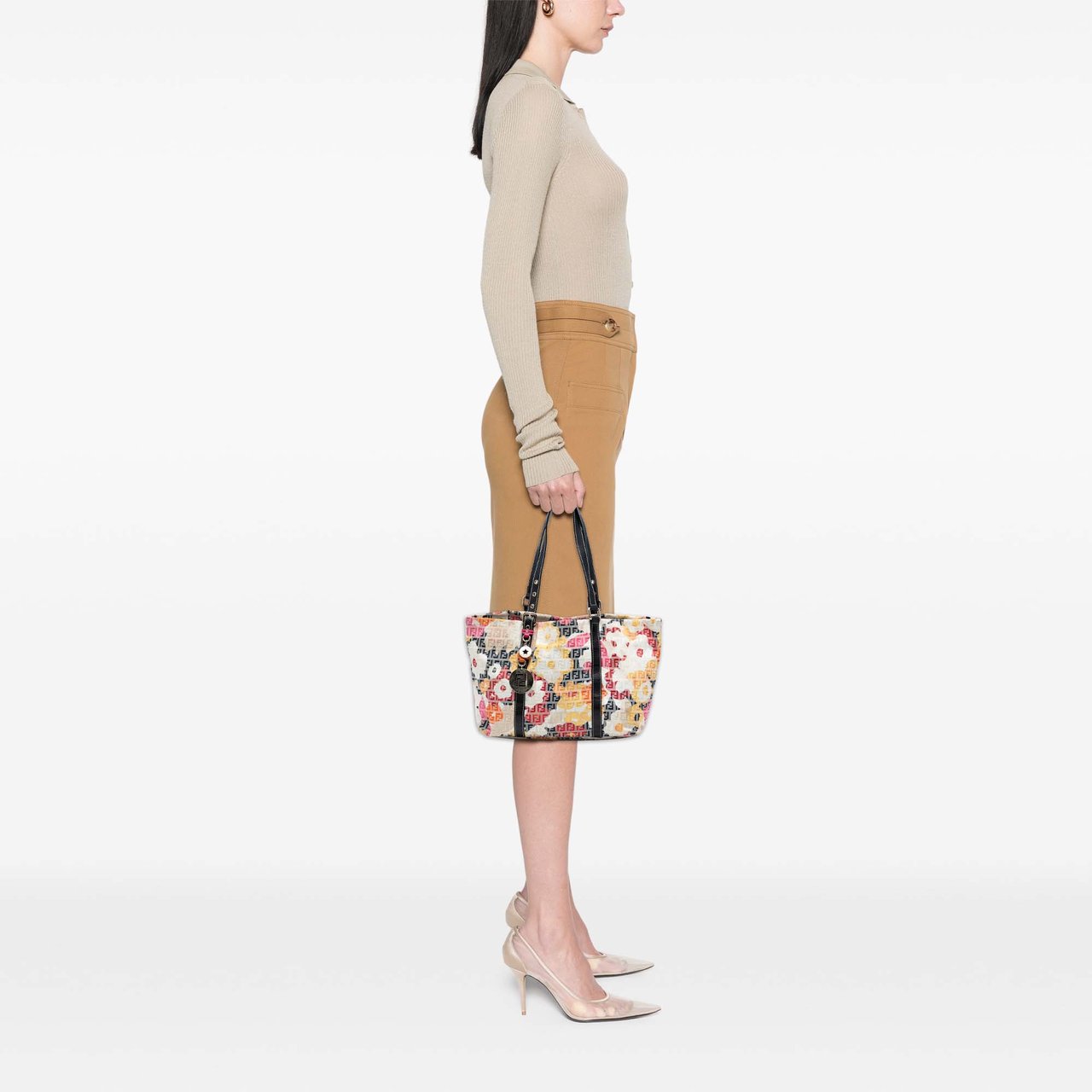 Fendi Zucchino Canvas Floral Forever Tote Grijs