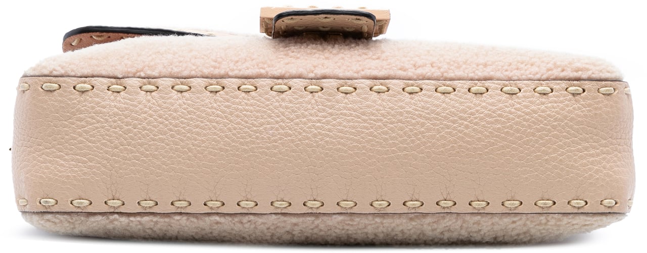 Fendi Medium Shearling Selleria Baguette Satchel Bruin